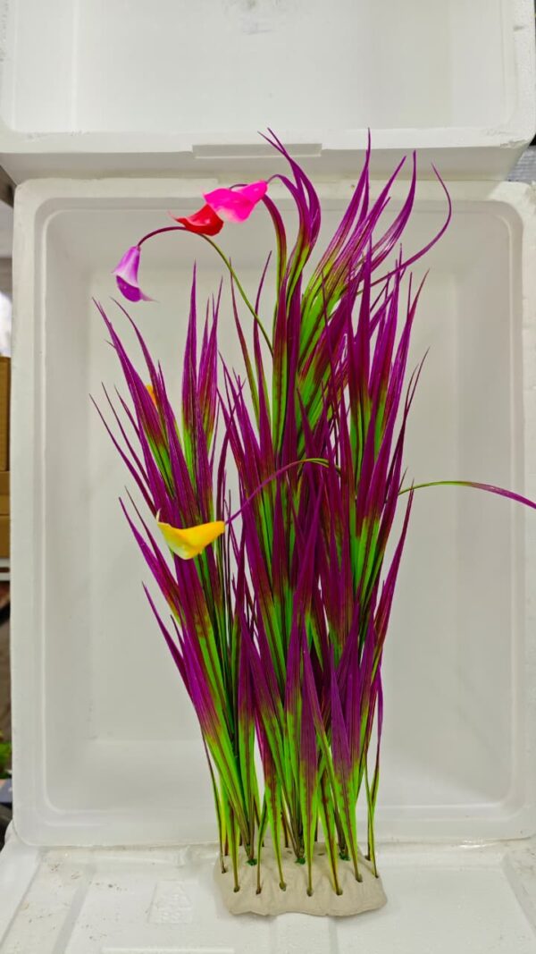 Planta plastica Lirio violeta en flor 60 cm frondosa con base ancha