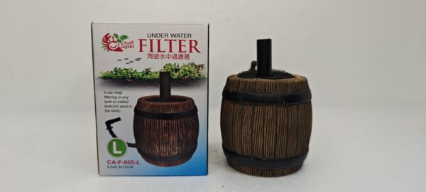 Filtro adorno barril, material filtrante y esponja diseño barril