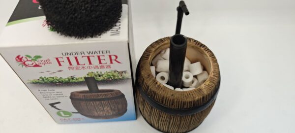 Filtro adorno barril, material filtrante y esponja diseño barril