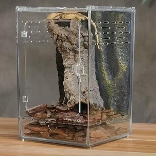 Contenedor acrilico exibidor, Gecos, ranas, Arañas arboricolas (puerta lateral apertura superios (15*25*15 cm)