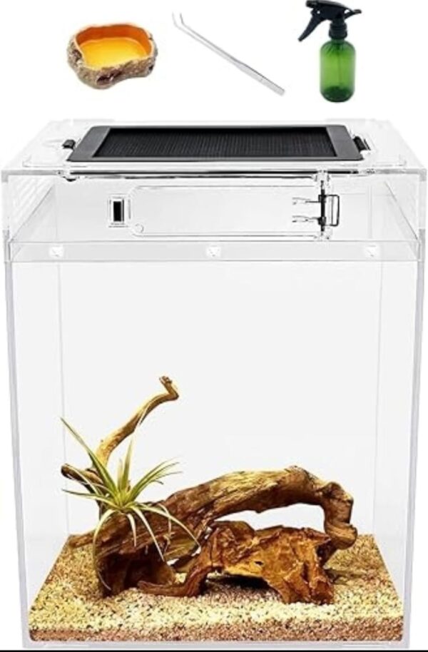 Contenedor acrilico exibidor, Gecos, Anolis, tortugas, ranas etc) Puerta superior (terrario) (30*15*18 cm)